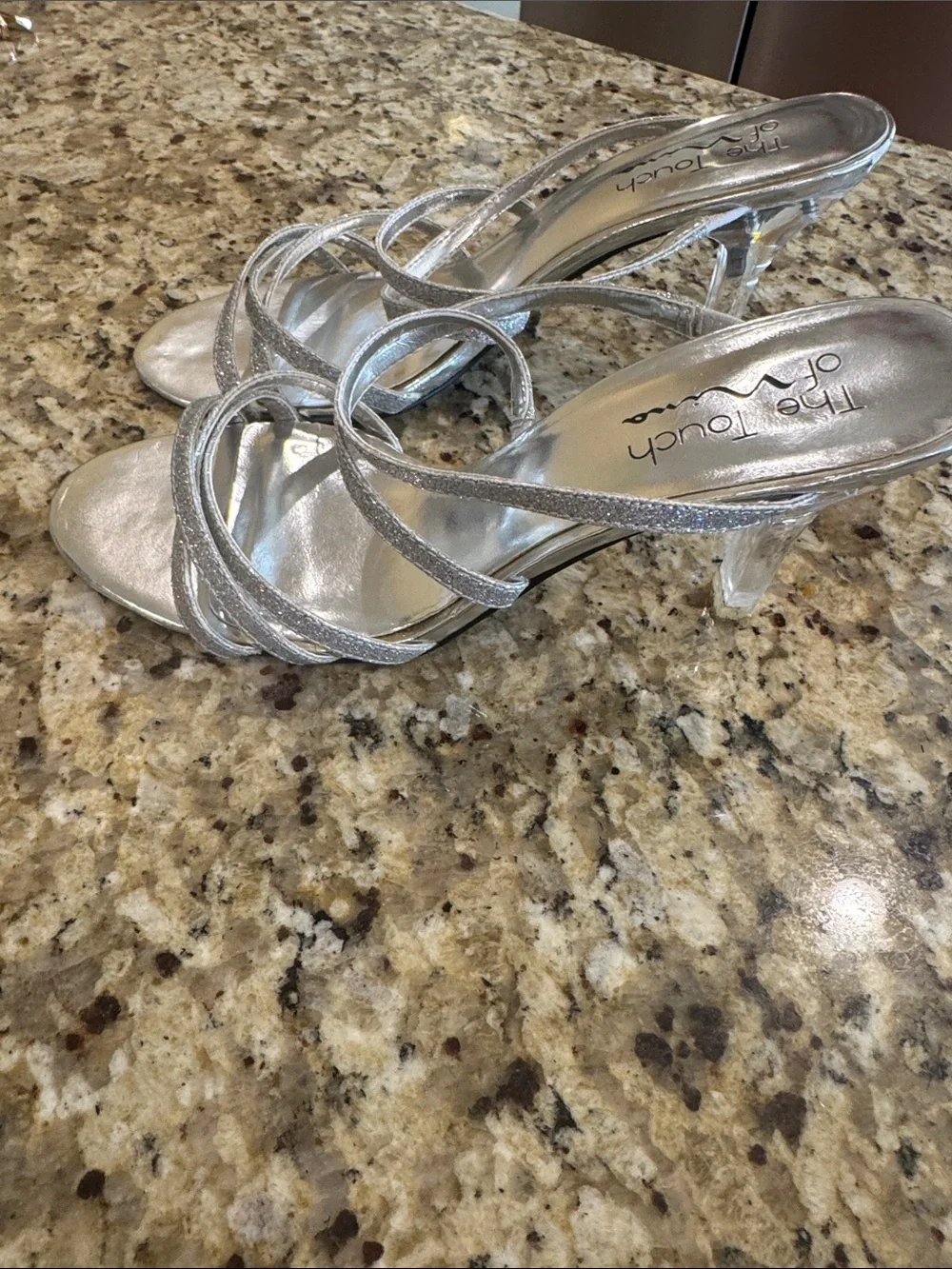 Touch of Nina Glitter Silver Strappy Heels Size 7